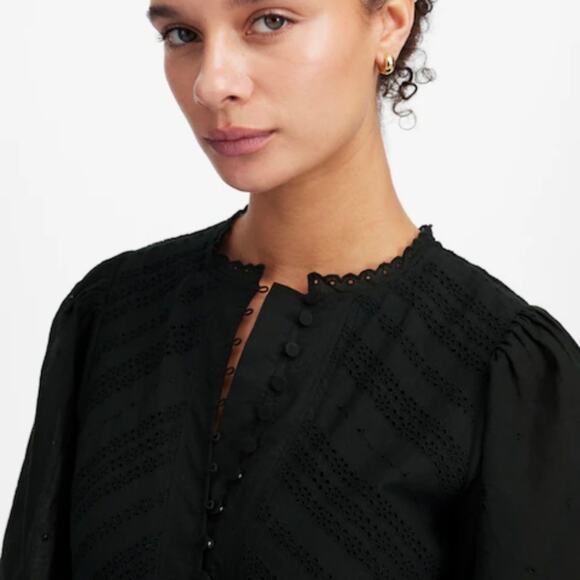 NEW Madewell Eyelet Flutter Sleeve Black Mini Dress Jet Black - Picture 5 of 12